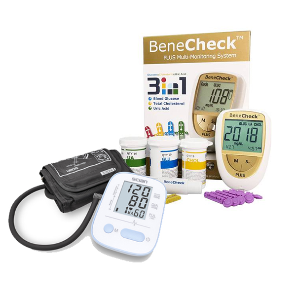 Combo Máy đo huyết áp bắp tay Scian LD-521 & Máy đo đường huyết 3in1 BeneCheck